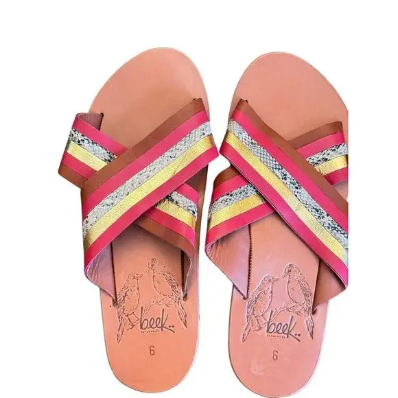 Beek Palila Slide Sandals Sz 6 | Anthropologie Leather Crisscross Flats Handmade - Picture 1 of 7